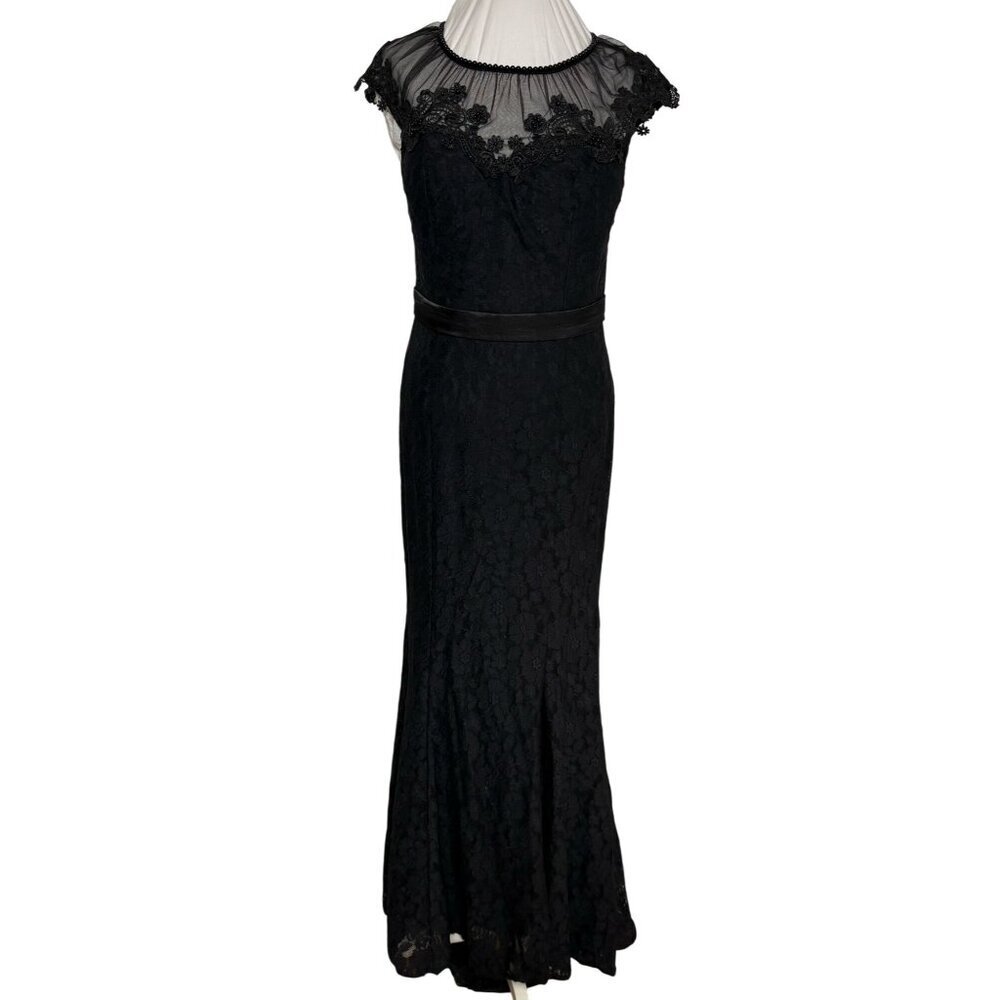 Vtg Starzz 10 Black Lace Evening Gown Sheer Embroidered Overlay Mother Bride